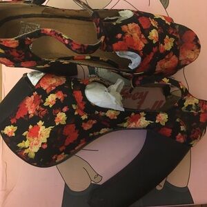 Jeffrey Campbell Floral Platform Shoes - Black and Red